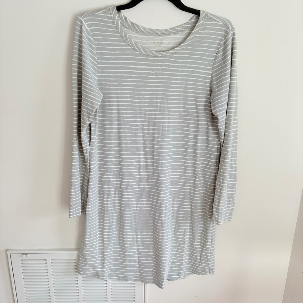 Garnet Hill Organic Cotton Striped Nightgown Women Small Long Sleeve Lounge
